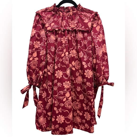 Sugarlips | Mulberry Floral Rowena Ruffled Cotton Shift Dress XS 3/4 Sleeves - Picture 2 of 12